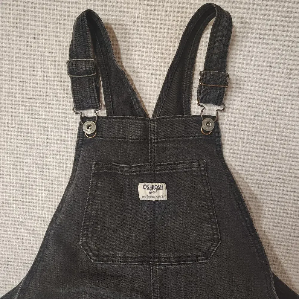 OshKosh B'gosh Girls 12 Black Denim Shortalls Overalls Lace Trim Y2K